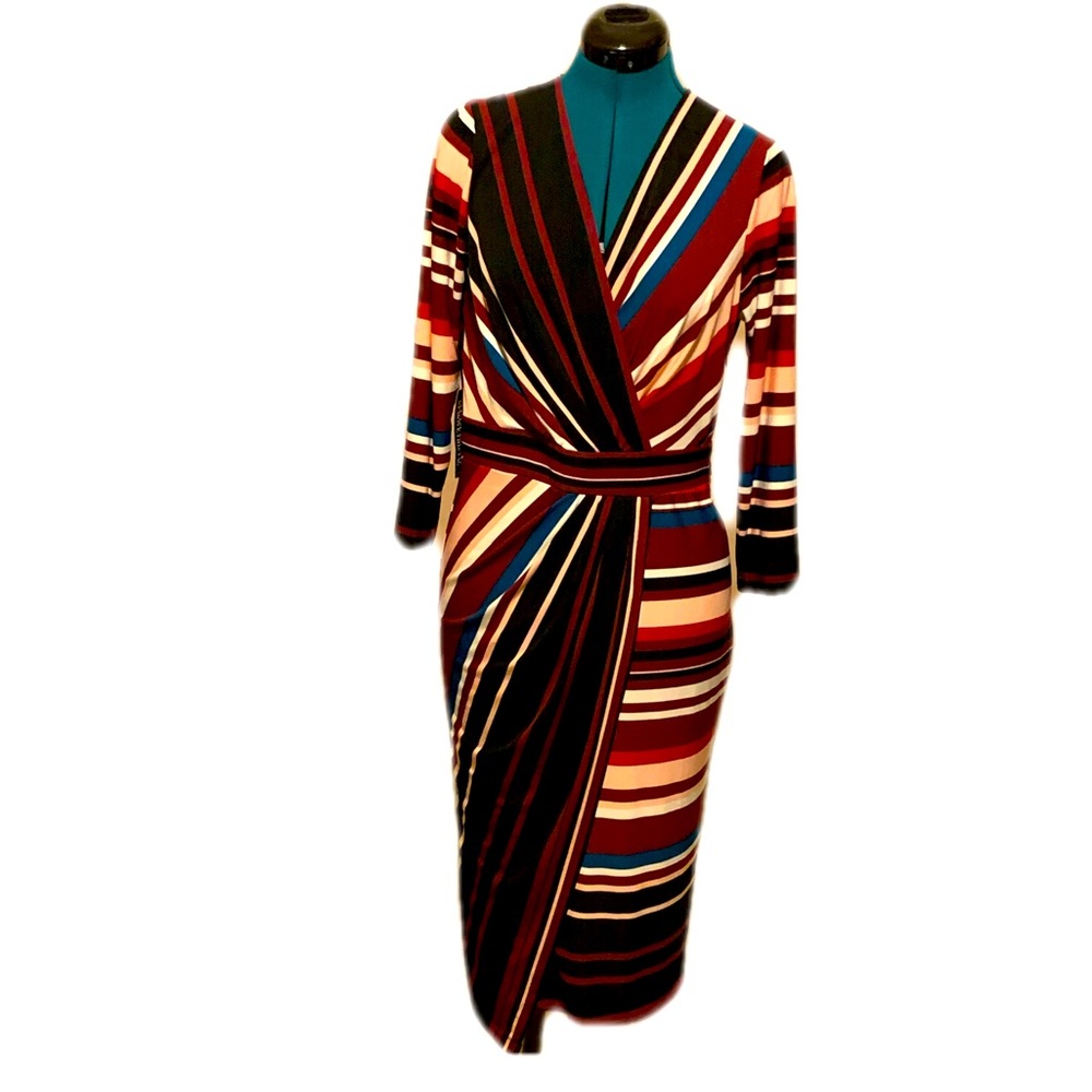 Burgundy Striped NY&Co Wrap Dress Womens Size Medium